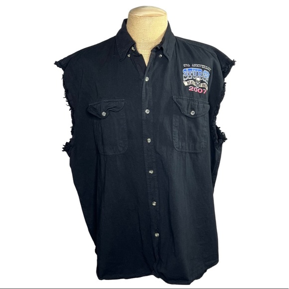 Sturgis Black Hills Rally 67th 2007 Anniversary Men’s Cut Off Denim Shirt 5XL - Picture 1 of 8
